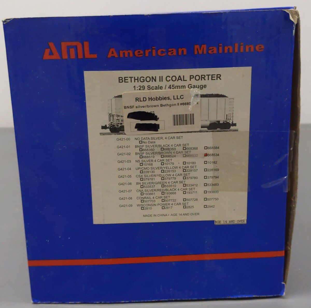 Bethgon 2 G Scale American Mainline Coal Porter 1:29 #668534 EX/Box