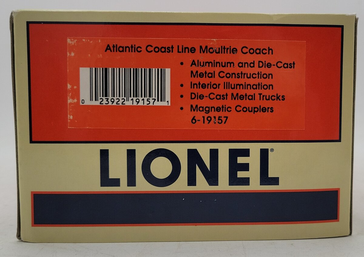Lionel 6-19157 O Gauge Atlantic Coast Line Aluminum "Moultrie" Coach Car LN/Box