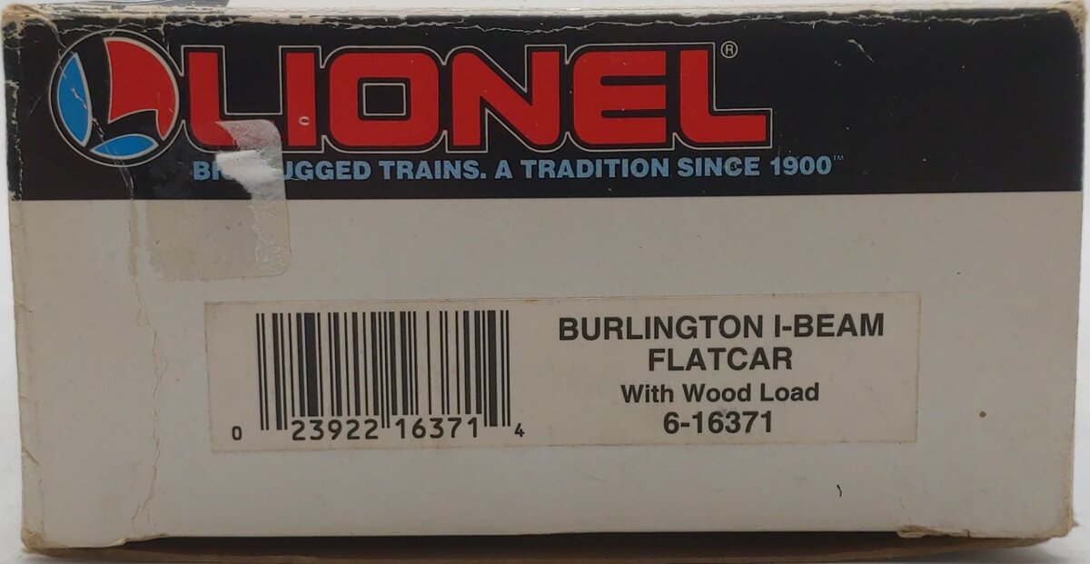 Lionel 6-16371 O Gauge Burlington Northern I-Beam Flat Car #16371 w/Wood Load EX/Box
