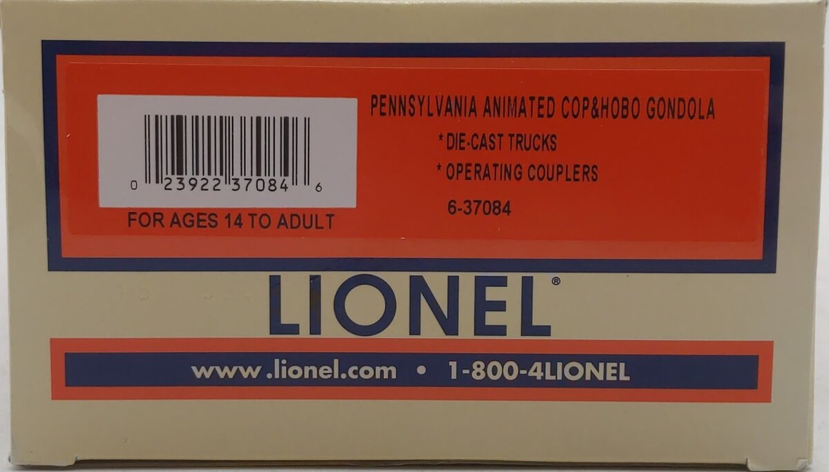 Lionel 6-37084 O PRR Cop & Hobo Animated Gondola LN/Box