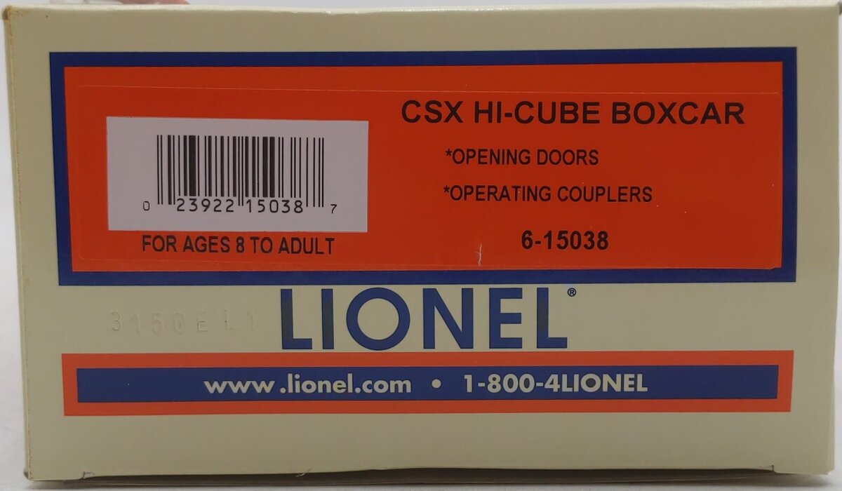 Lionel 6-15038 O CSX Hi-Cube Boxcar #15308 LN/Box