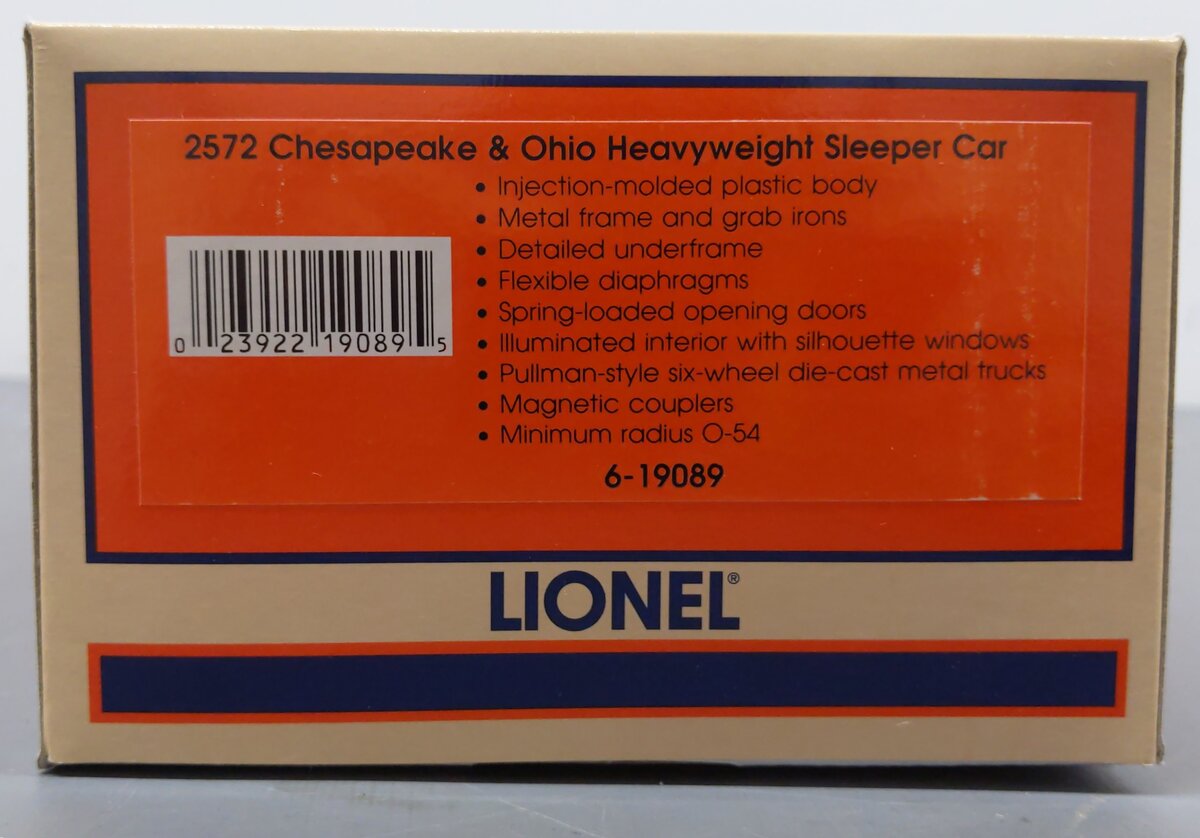 Lionel 6-19089 O Chesapeake & Ohio Heavyweight Passenger Car #2572 EX/Box