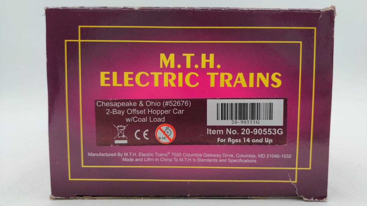 MTH 20-90553G O Gauge Chesapeake & Ohio 2 Bay Offset Hopper Car #52676 EX/Box