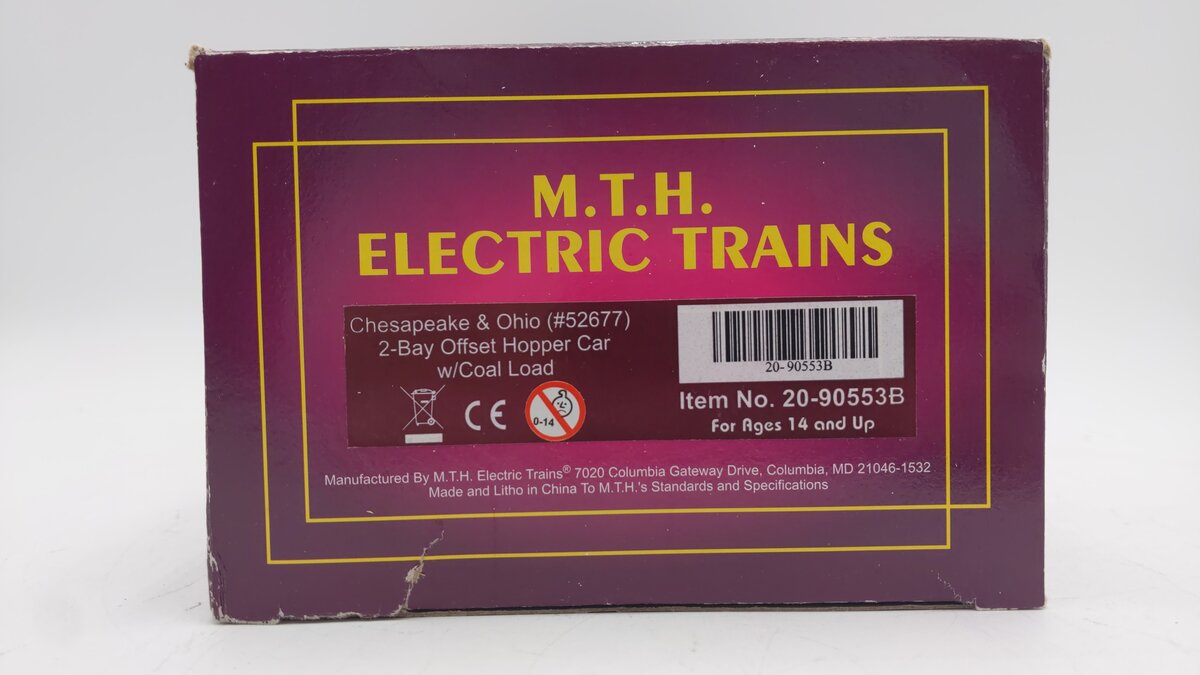 MTH 20-90553B O Gauge Chesapeake & Ohio 2-Bay Offset Hopper Car #52677 EX/Box