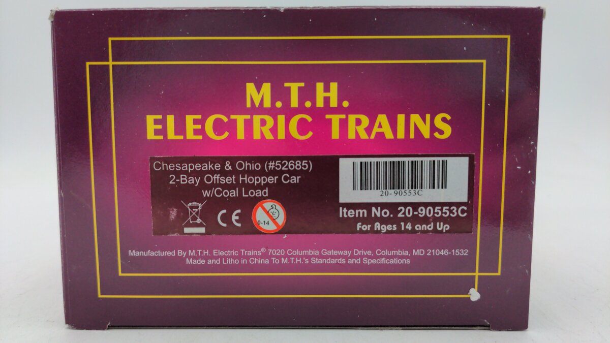 MTH 20-90553C O Gauge Chesapeake & Ohio 2-Bay Offset Hopper Car #52685 EX/Box