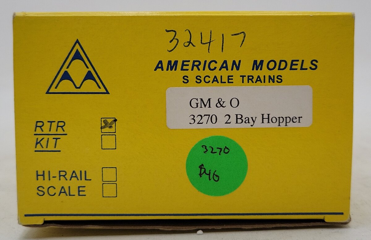 American Models 3270 S Gauge Gulf Mobile & Ohio 2-Bay Hopper w/Load #32417 EX/Box