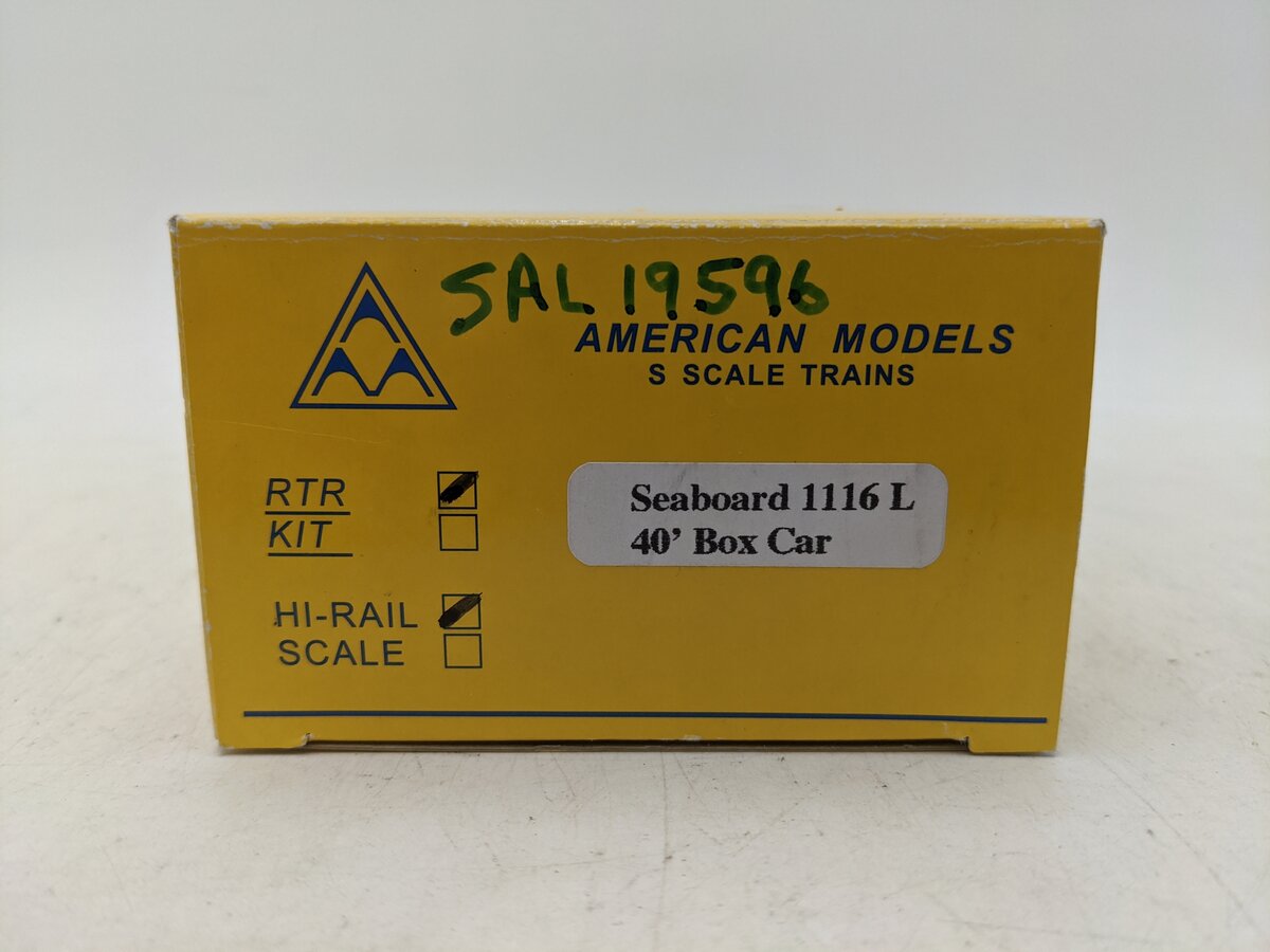 American Models 1116LL S Scale Seaboard 40' Box Car (Scale Wheels) #19588 EX/Box