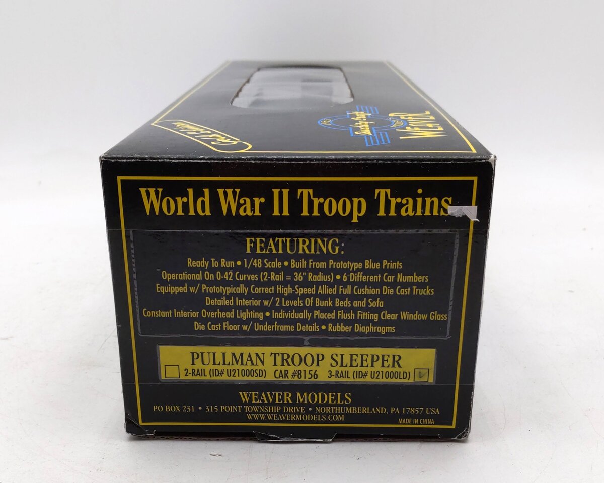 Weaver U21000LD O Gauge WW2 Pullman Troop Sleeper #8156 - 3 Rail/Box