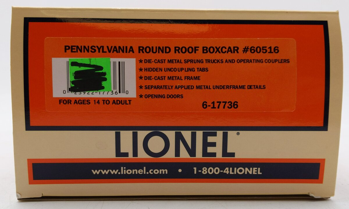 Lionel 6-17736 O Gauge Pennsylvania Railroad Round Roof Boxcar #60516 EX/Box