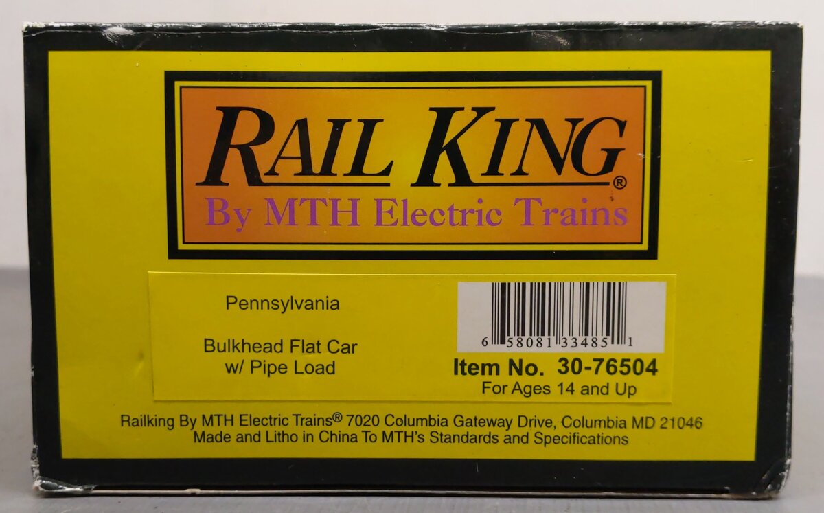 MTH 30-76504 O Pennsylvania Bulkhead Flat w/Pipe Load #494245