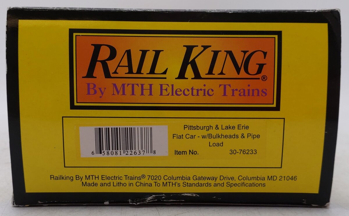 MTH 30-76233 Pittsburgh & Lake Erie Flat Car - w/Bulkheads & Pipe Load #42306 EX/Box