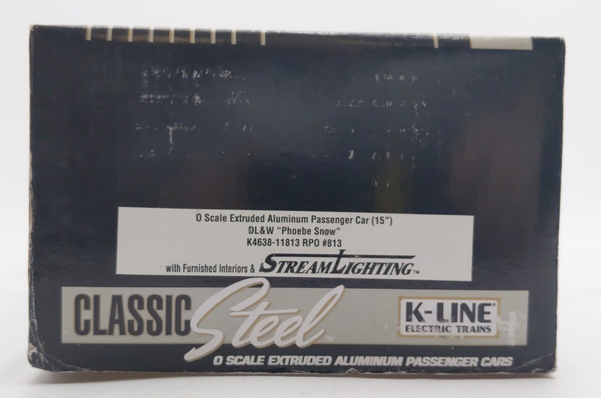 K-Line K4638-11813 O Lackawanna "Phoebe Snow" 15" Aluminum RPO Car #813 EX/Box
