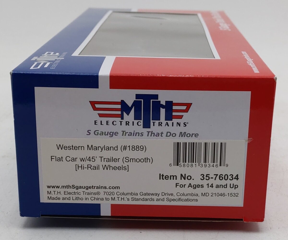 MTH 35-76034 S Western Maryland Flat Car w/45' Trailer #1889 NIB