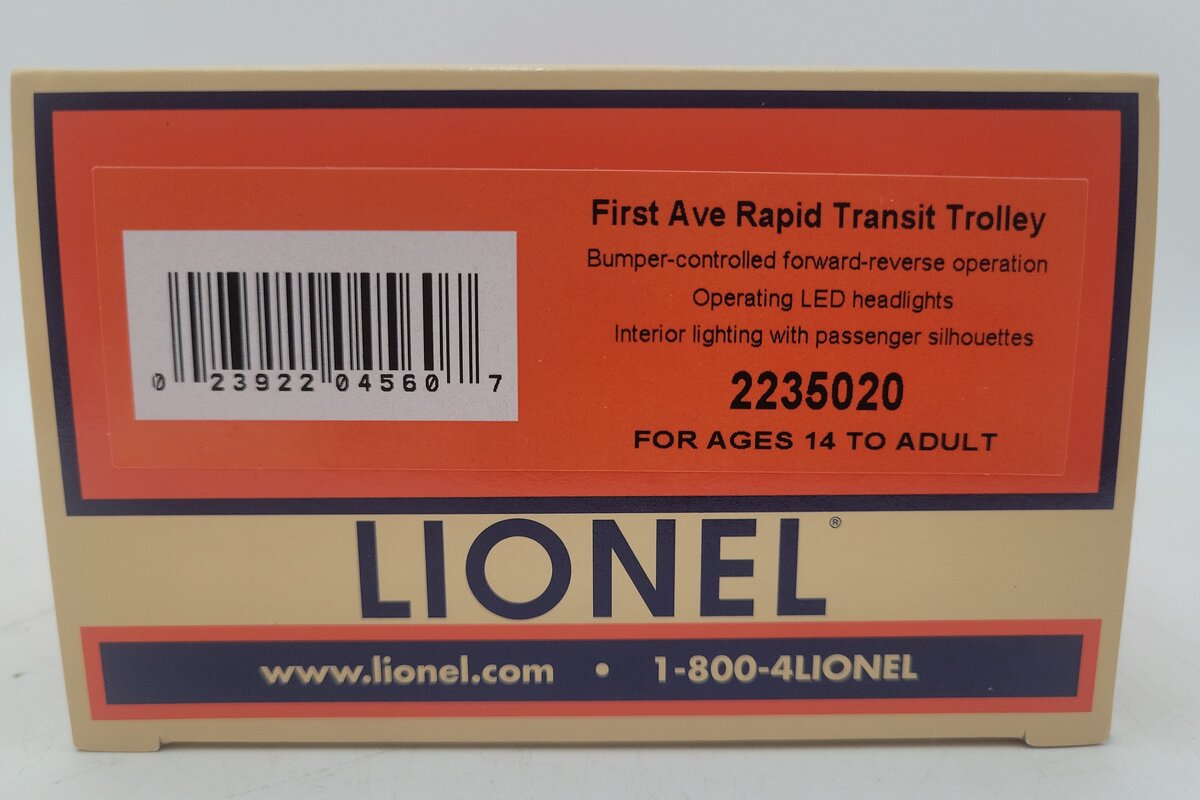 Lionel 2235020 O First Avenue Rapid Transit Trolley LN/Box