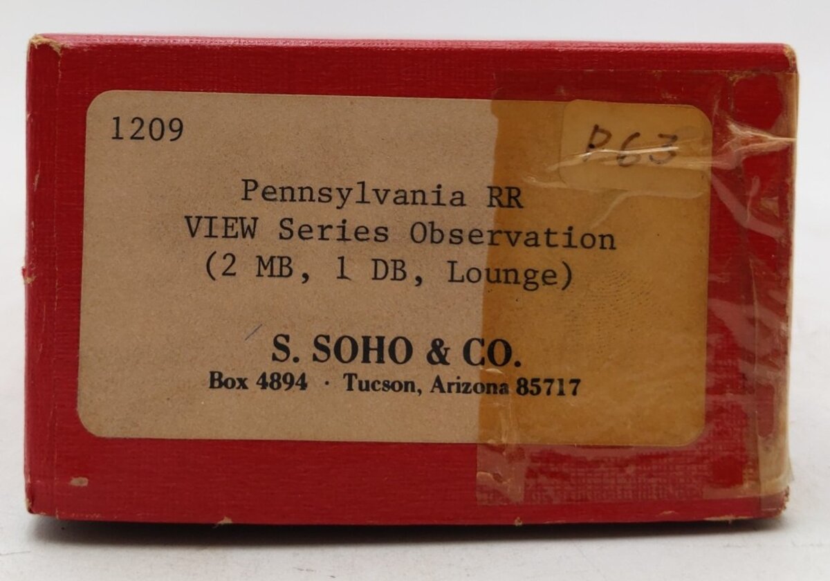 S. Soho & Co. 1209 HO Brass Pennsylvania RR View Series Observation EX/Box
