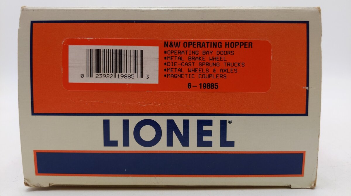 Lionel 6-19885 O Norfolk & Western Operating 2-Bay Hopper #22000 with Coal Load LN/Box