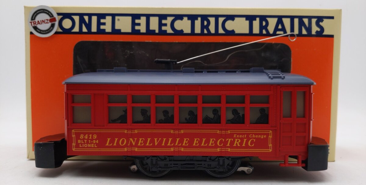 Lionel 6-18419 O Gauge Lionelville Red Operating Trolley #8419 LN