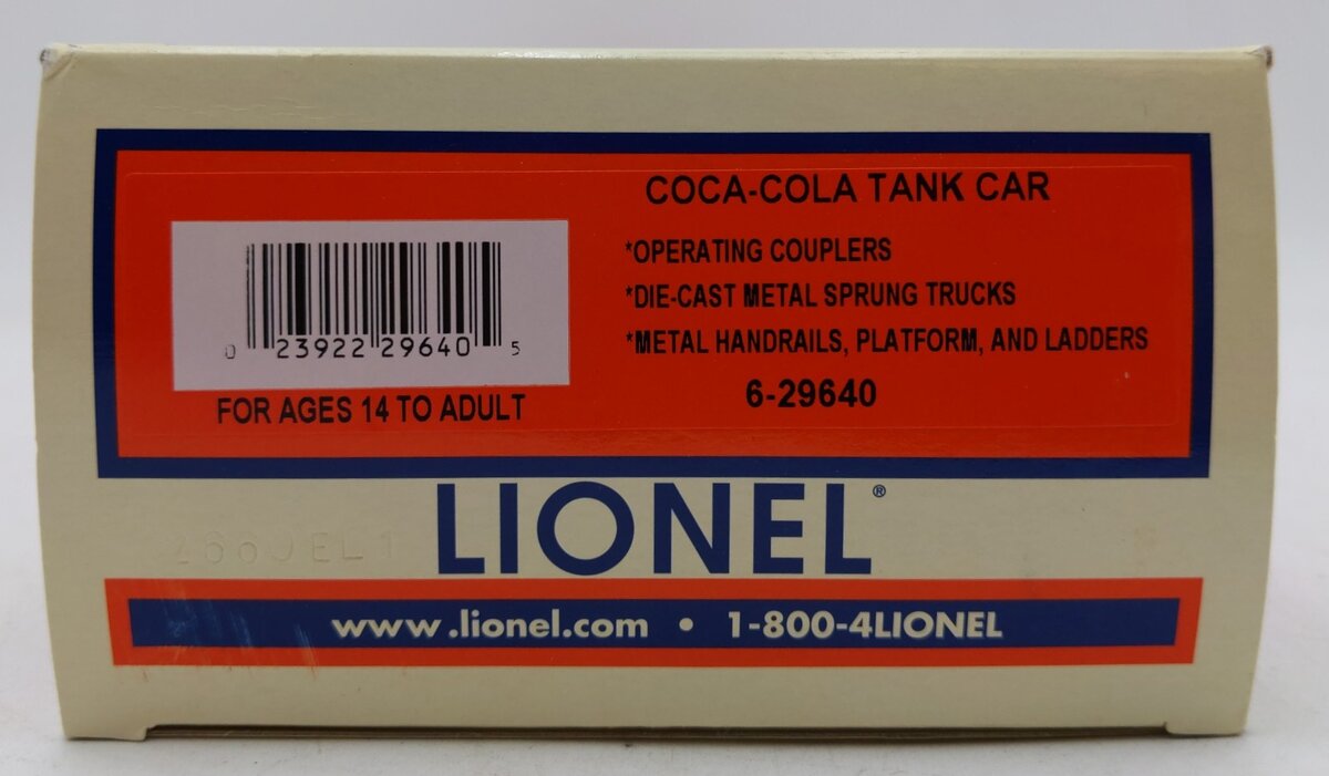 Lionel 6-29640 O-27 Coca-Cola Tank Car LN/Box