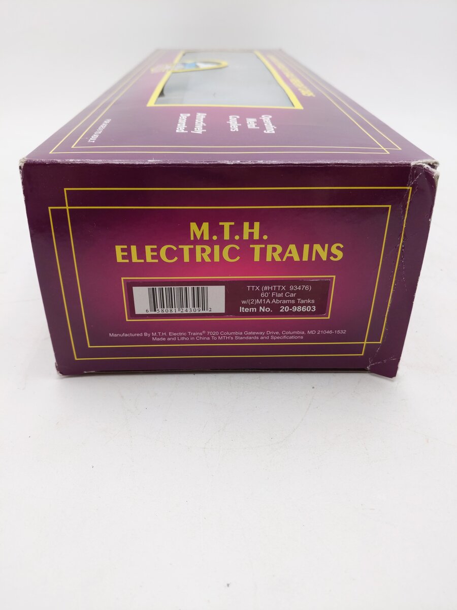 MTH 20-98603 TTX 60' Flat Car with 2M1A Abrams Tanks VG/Box