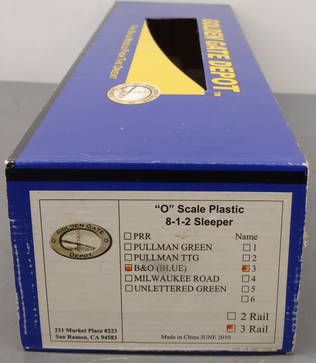 Golden Gate Depot O Gauge Baltimore & Ohio "Centabella" 8-1-2 Sleeper 2-Rail EX/Box