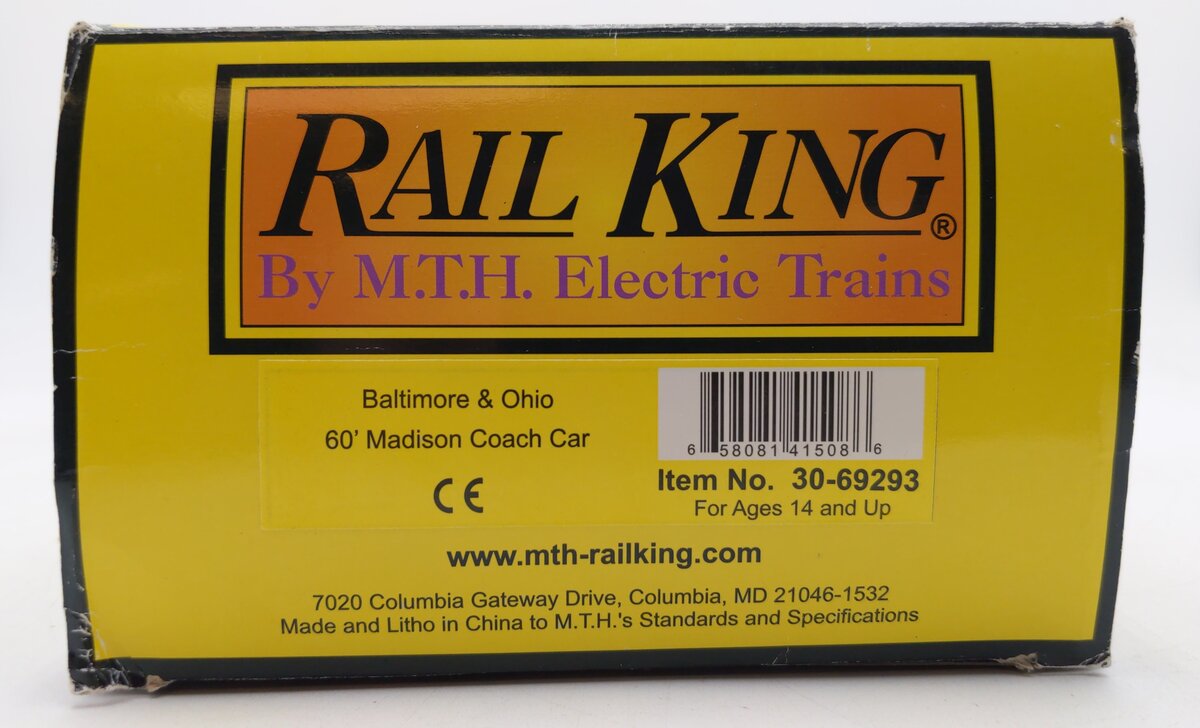 MTH 30-69293 O Baltimore & Ohio 60' Madison Coach Car EX/Box