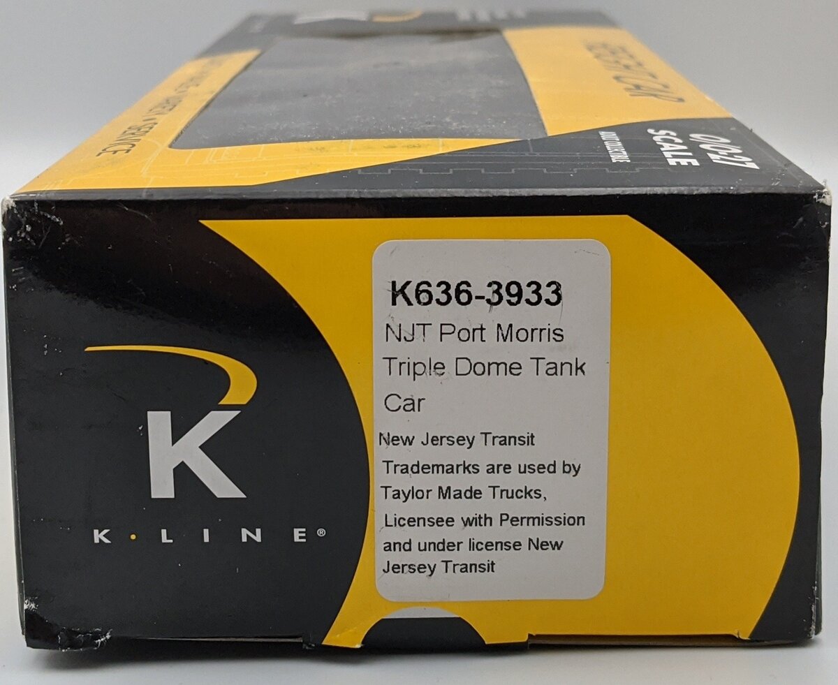 K-Line K636-3933 O Gauge NJT Port Morris Triple Dome Tank Car LN/Box