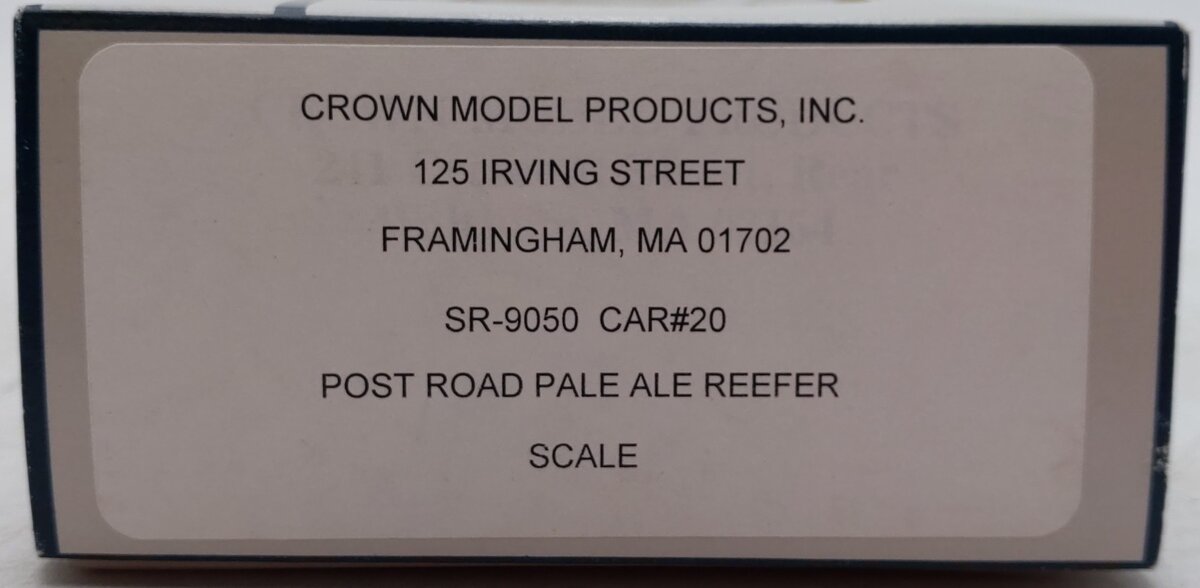 Crown Model Products SR-9050 S Gauge Post Road Pale Ale Hi-Rail Reefer #20 EX/Box