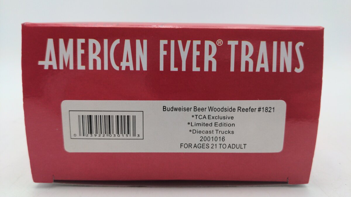 American Flyer 2001016 S Scale Budweiser Beer Woodside Reefer #1821 EX/Box