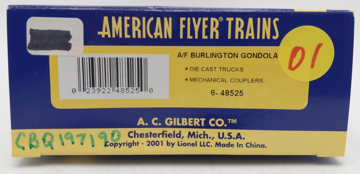 American Flyer 6-48525 S Scale Burlington Northern Gondola With Cannisters EX/Box