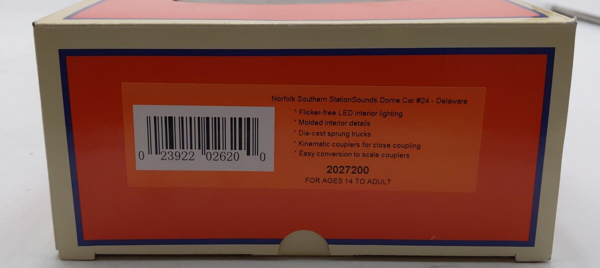 Lionel 2027200 O Norfolk Southern "Delaware" StationSounds Dome Car #24