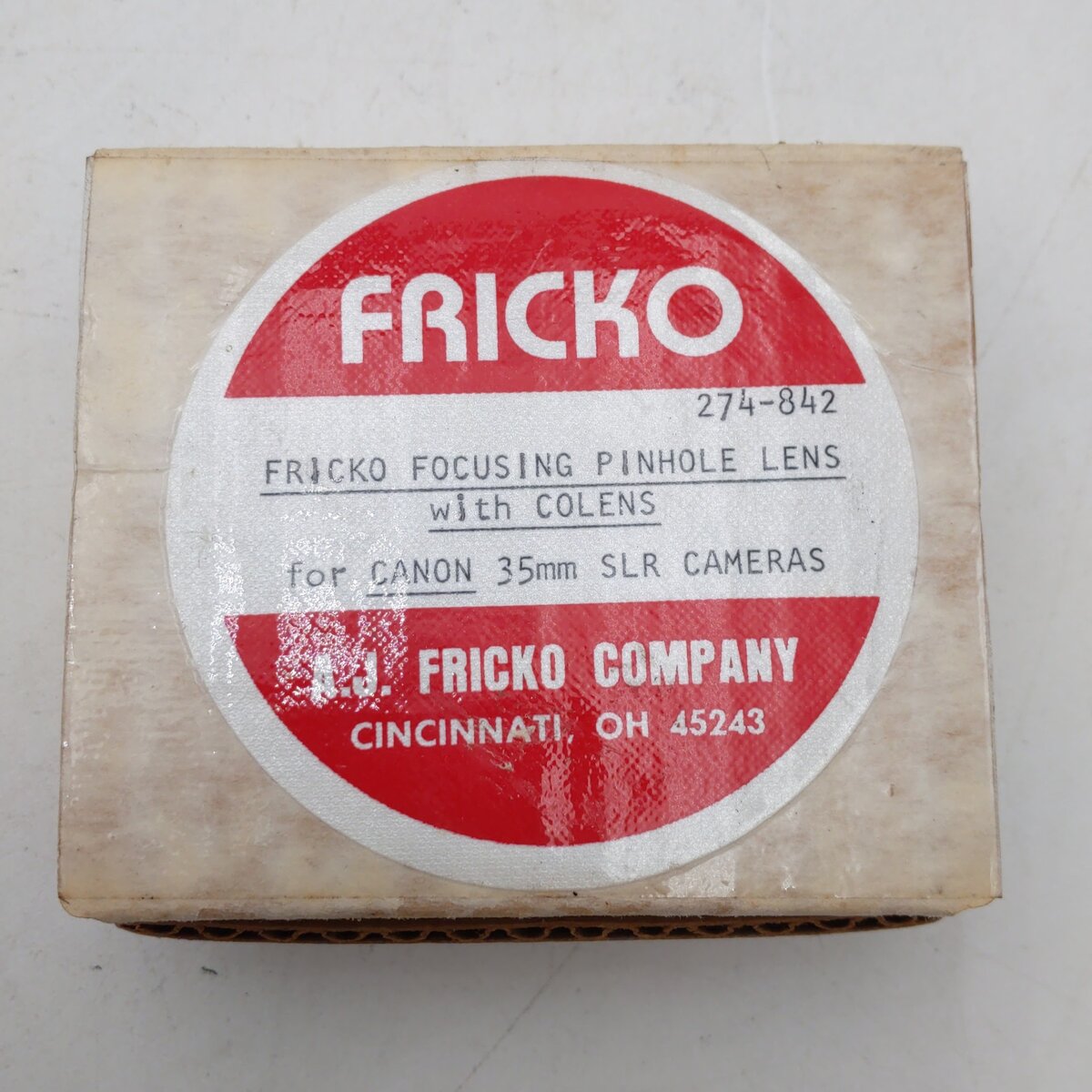 Fricko, A J 274-842 Focusing Pinhole Lens with Colens for Canon 35mm SLR Cameras LN/Box