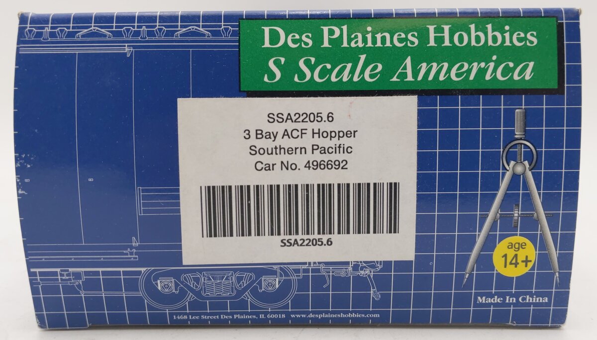 Des Plaines Hobbies SSA2205.6 S Southern Pacific 3-Bay ACF Hopper #496692 EX/Box