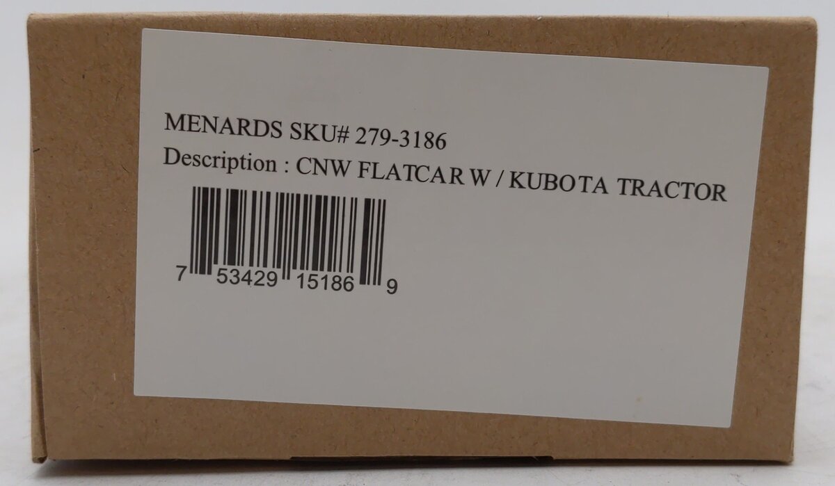 Menards 279-3186 O Gauge Chicago&North Western Flatcar with Kubota Tractor #6871 EX/Box