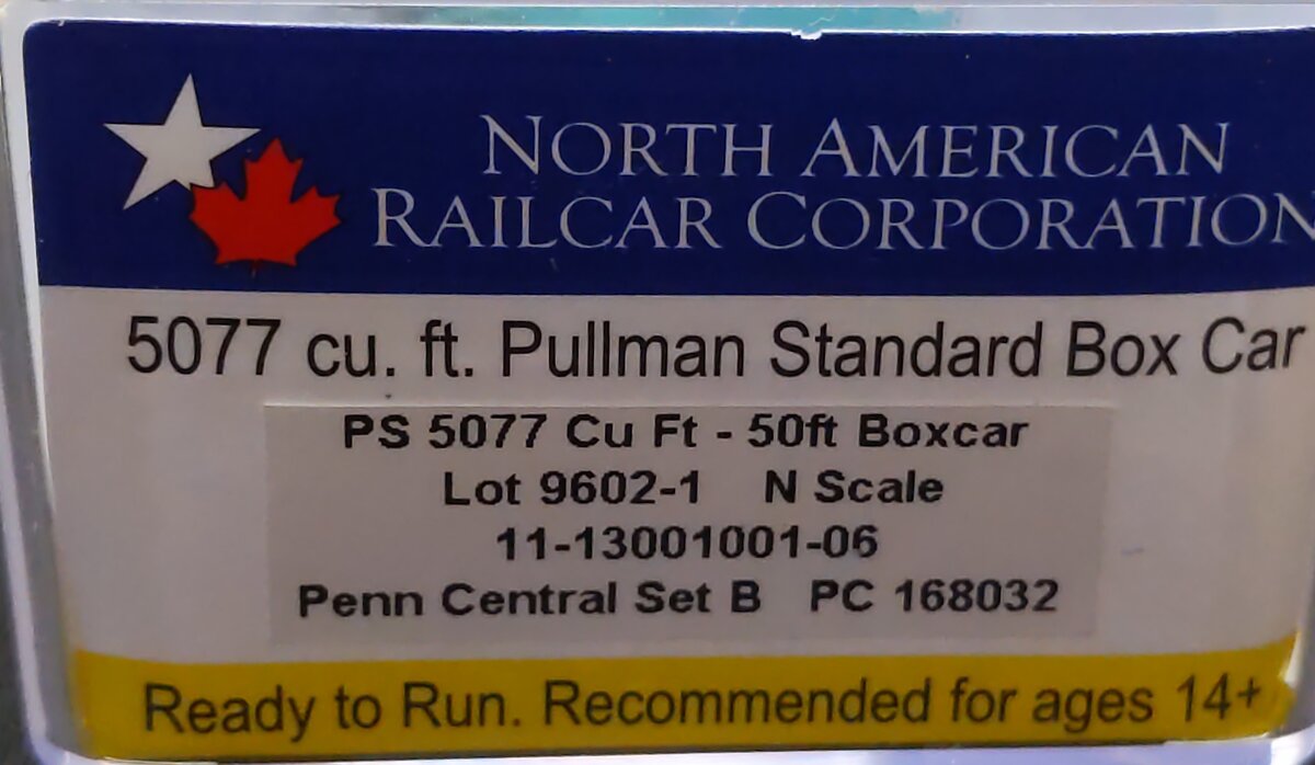 NARC 11-13001001-06 N Penn Central PS 5077 Cu Ft- 50Ft Boxcar #168032 LN/Box