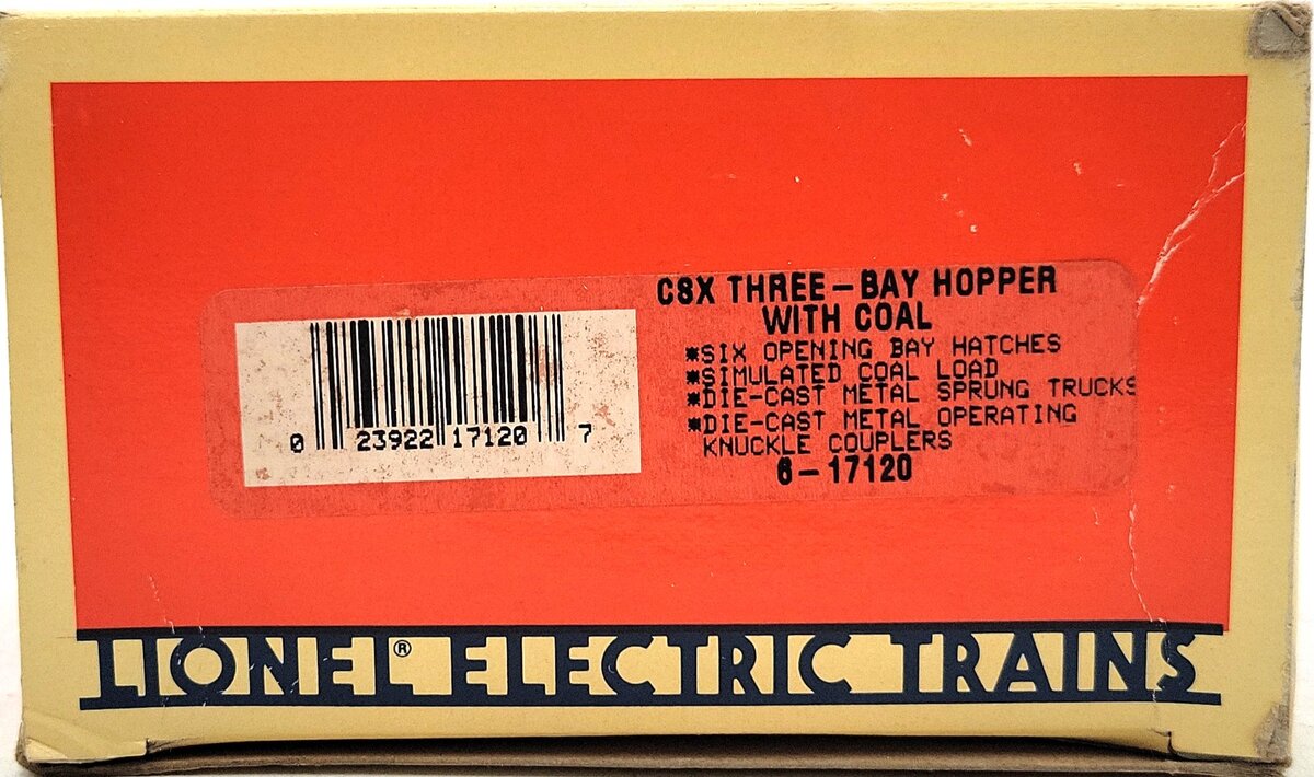 Lionel 6-17120 O Gauge CSX 3-Bay Hopper with Coal Load LN/Box