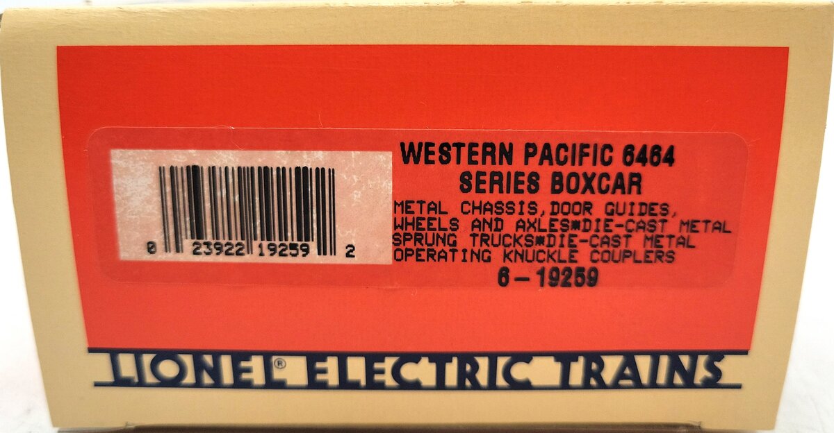 Lionel 6-19259 O Gauge Western Pacific Silver Yellow Feather 6464 Series Boxcar LN/Box