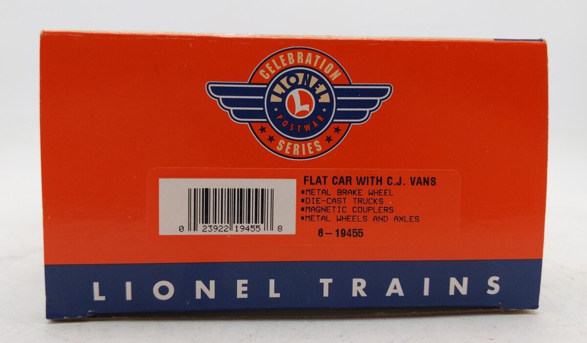 Lionel 6-19455 O Gauge PWC Flat Car w/C.J. Vans #6430 LN/Box