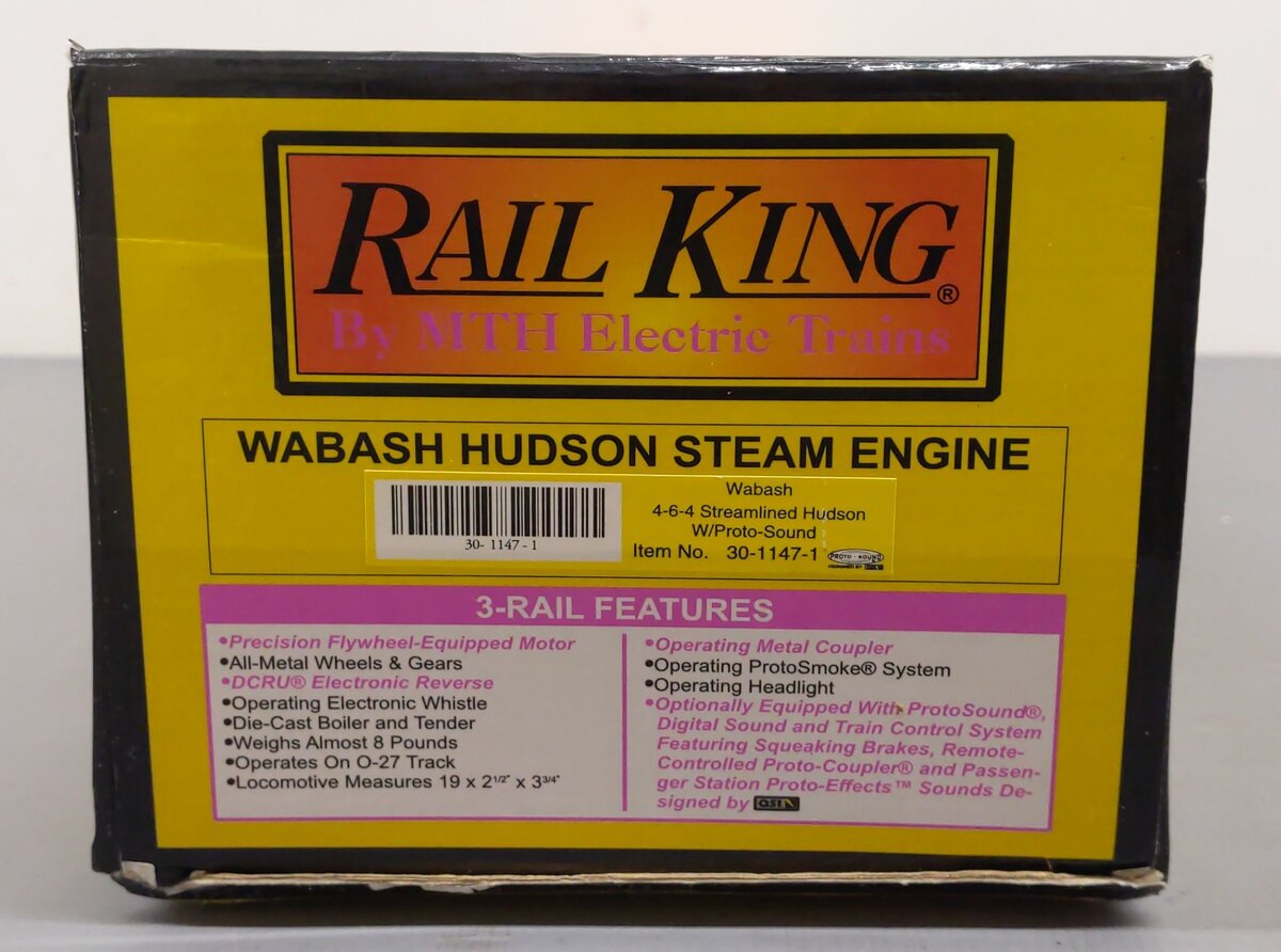 MTH 30-1147-1 O Gauge Wabash 4-6-4 Hudson Steam Loco & Tender w/PS1 EX/Box
