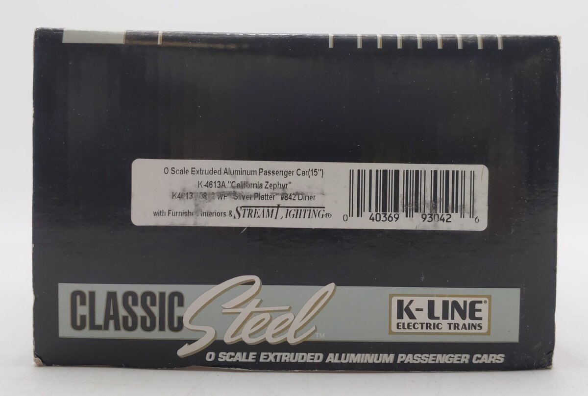 K-Line K4613-10842 O WP California Zephyr "Silver Platter" 15" Aluminum Diner VG/Box
