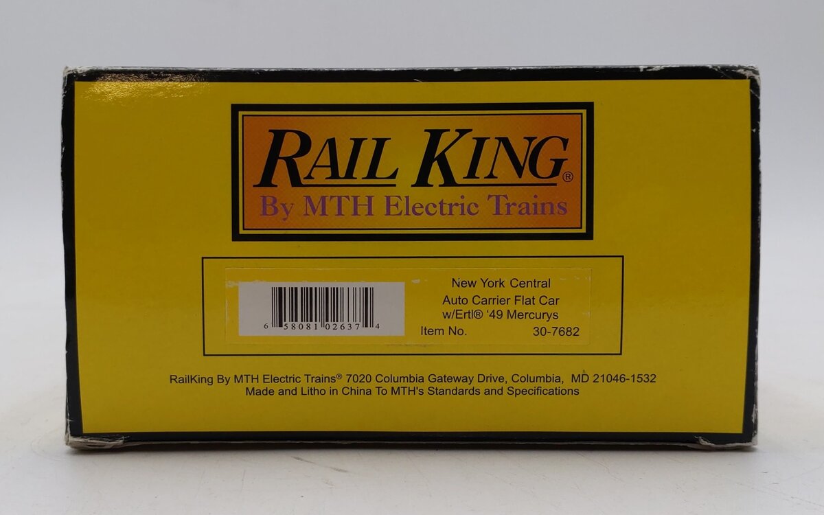 MTH 30-7682 O Gauge New York Central Auto Carrier #325 with 4 Ertl 1949 Mercurys NIB