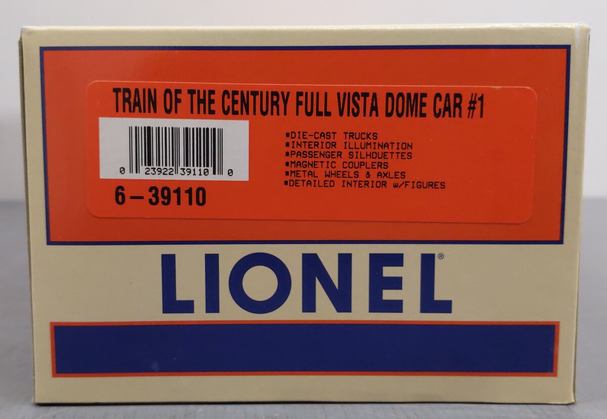 Lionel 6-39110 O Gauge Train of the Century Full Vista Dome Car #1 (Century) EX/Box