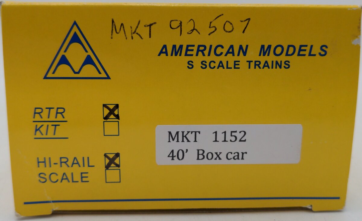 American Models 1152 S Scale MKT 40' Box Car #92507 - Scale Wheels EX/Box