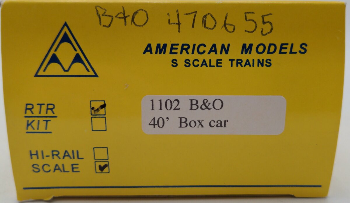 American Models 1102 S Scale Baltimore & Ohio 40' Boxcar #470655 EX/Box