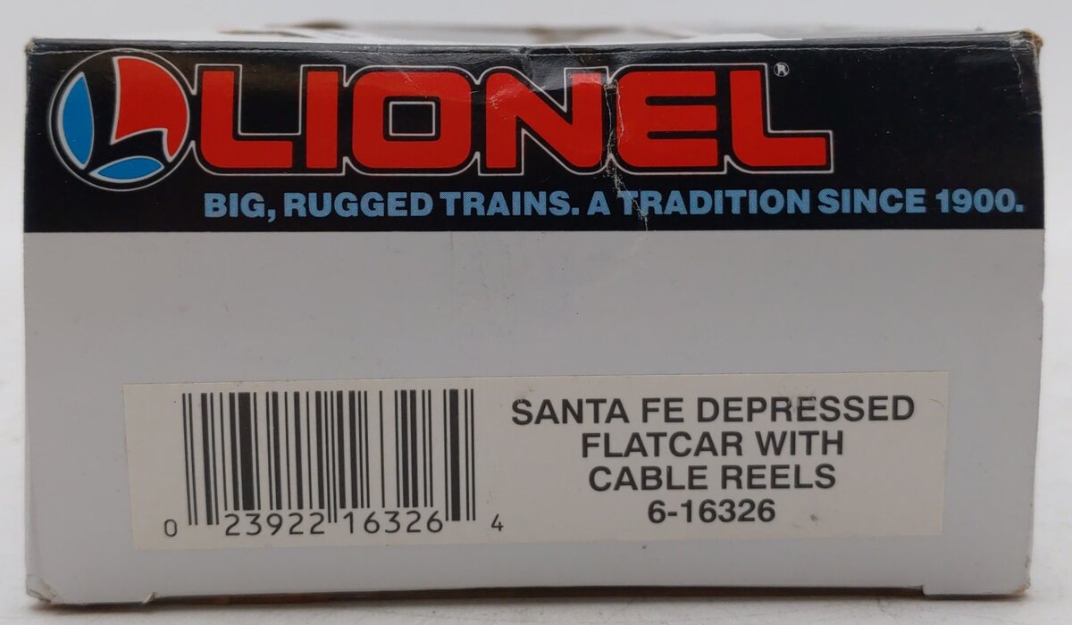 Lionel 6-16326 O Gauge Santa Fe Depressed Flatcar with 2 Cable Reels NIB