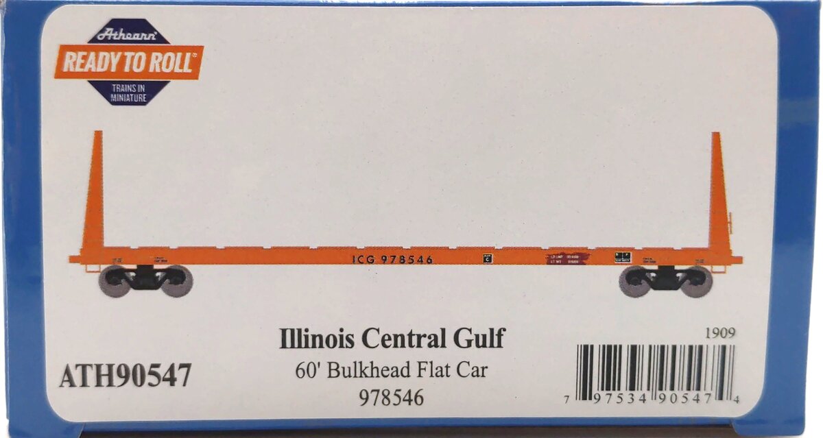 Athearn ATH90547 HO Scale Illinois Central Gulf 60' Bulkhead Flatcar #978546 LN/Box
