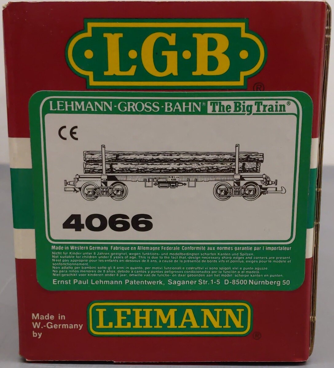 LGB 4066 G Flatcar w/ Log Load & Stakes - Metal Wheels LN/Box
