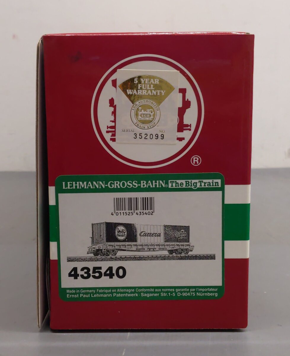 LGB 43540 G Scale TTX Flatcar with Containers EX/Box