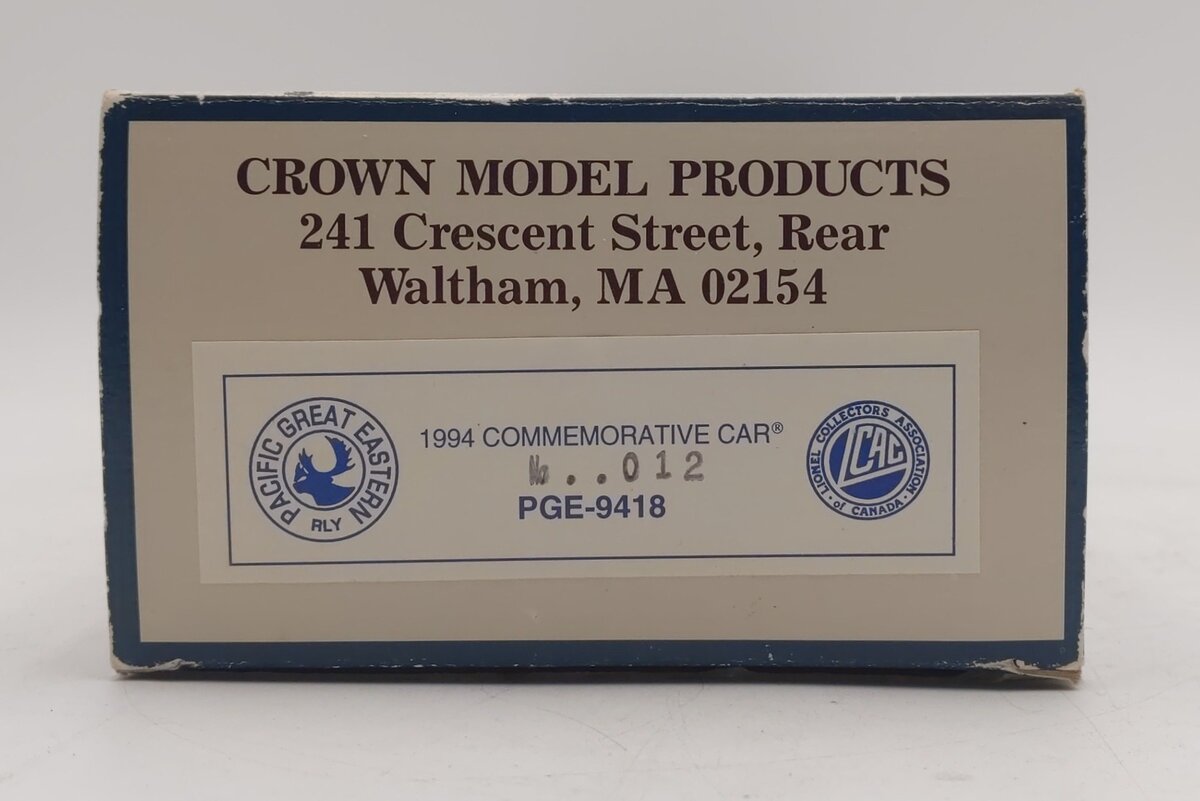 Crown PGE-9418 O Modern Pacific Great Eastern #4012 Boxcar - 3 Rail EX/Box