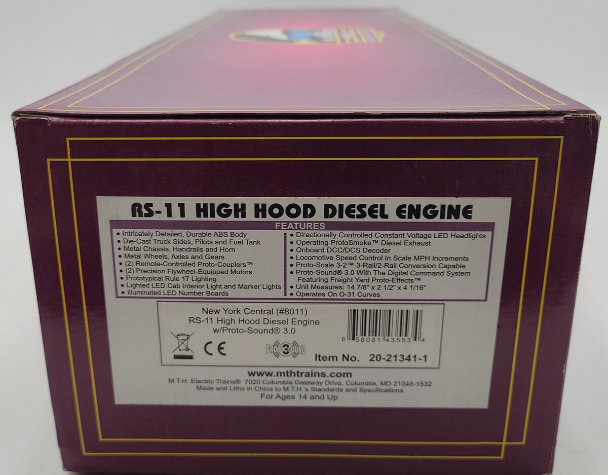MTH 20-21341-1 O New York Central RS-11 High Hood Diesel Engine #8011 w/ PS.3 LN/Box