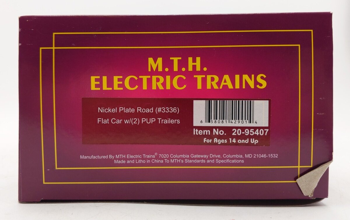 MTH 20-95407 O Gauge Nickel Plate Road Flatcar w/ 2 PUP Trailers #3336 LN/Box
